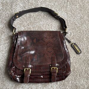 Cynthia Rowley Brown Croc Embossed Leather Shoulder Bag